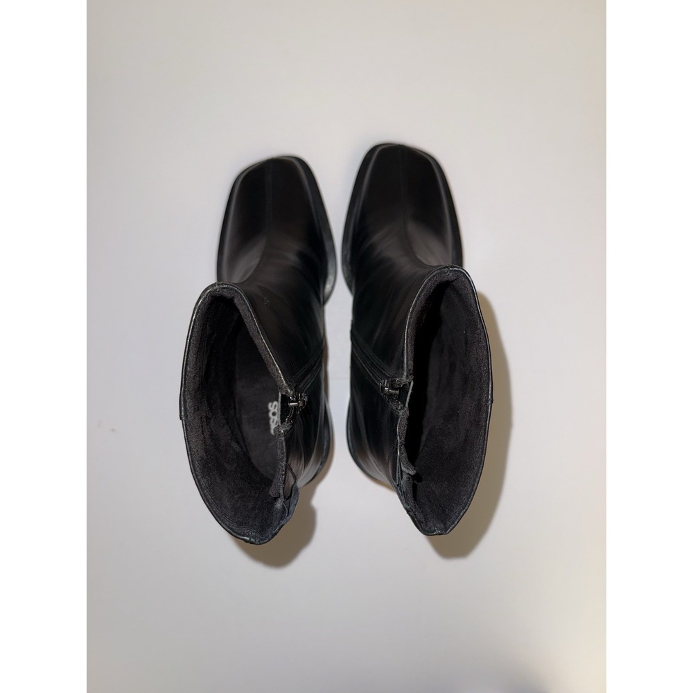 ASOS Black Square-Toe Mid-Calf Leather Ankle Boots - Picture 7 of 12